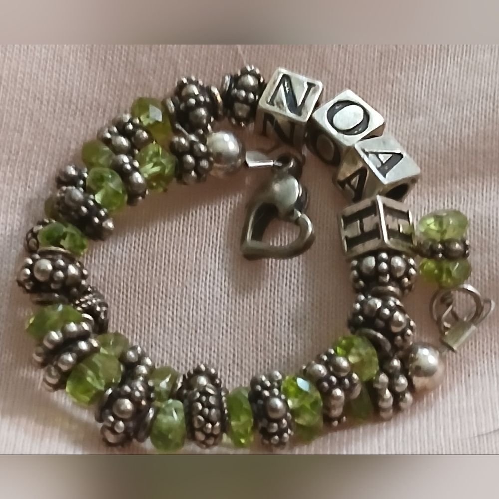 Heavy Sterling And Peridot Bracelet NOAH Script 8" Quality!